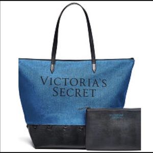 Victoria Secret Denim Tote & Bonus Clutch